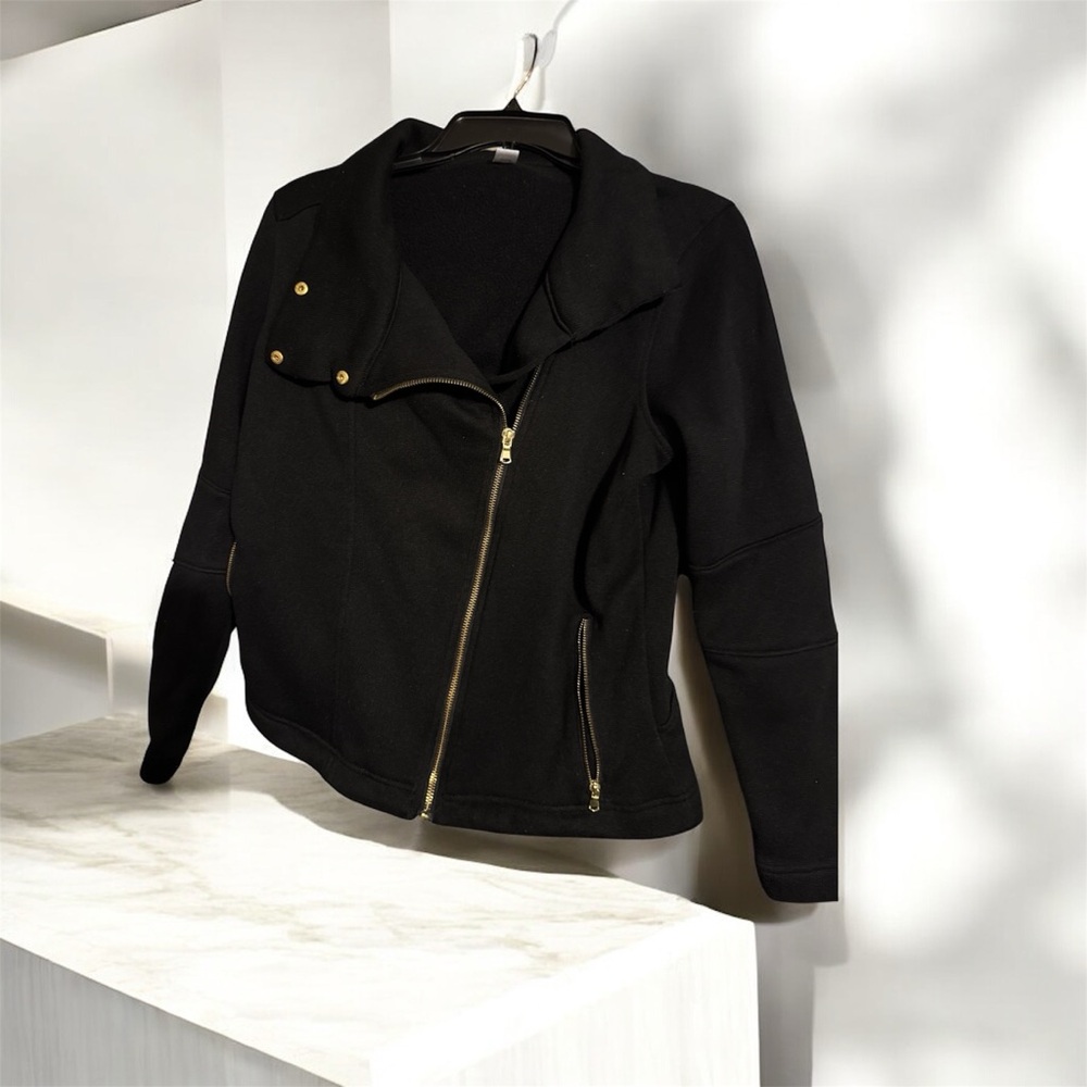 Old Navy Black Leather Jacket with Gold Zipper